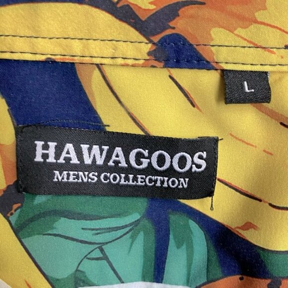 Hawagoos Yellow Green Banana Print Casual Short Sleeve Button Up Shirt L - Picture 4 of 14